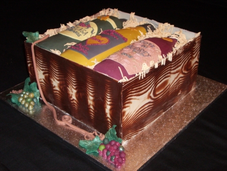 Chocolate Wood Box, Fondant Wine Bottles, Buttercream Straw, Gumpaste