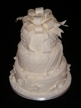 Ribbons & Flowers Fondant Wedding Cake